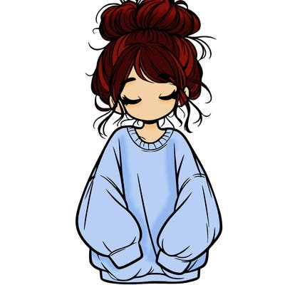 girl with baggy sweatshirt and messy bun