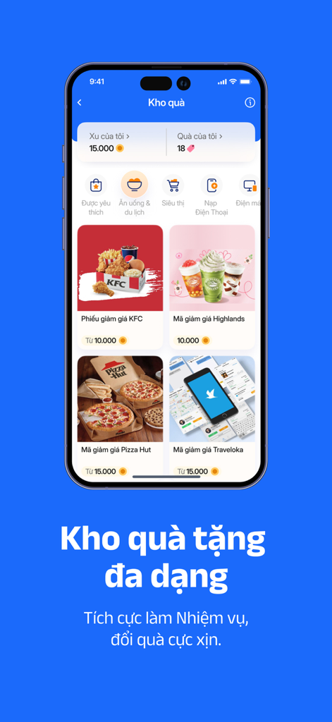 GIMO app rewards section with vouchers for dining and travel