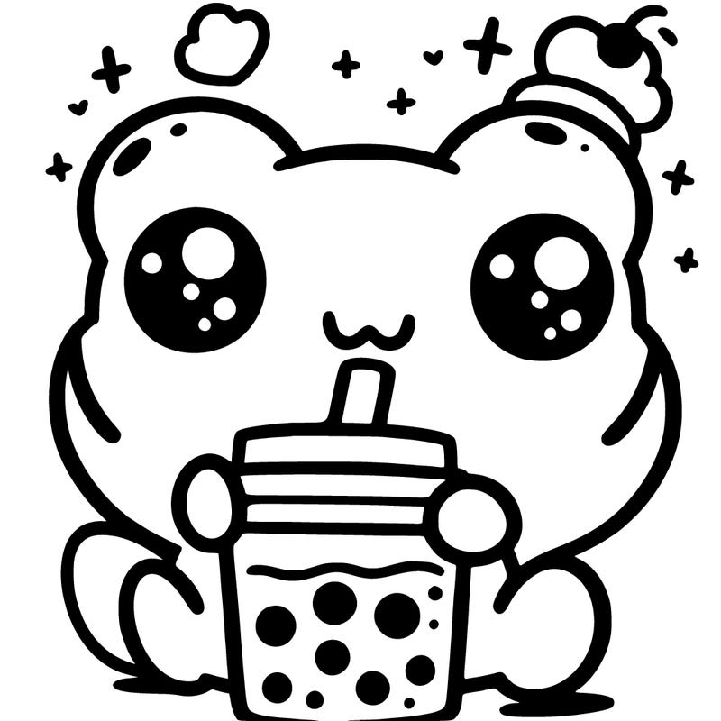 a kawii frog with boba tea