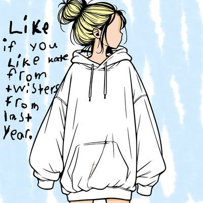 realistic girl with a oversized sweatshirt on and a bun