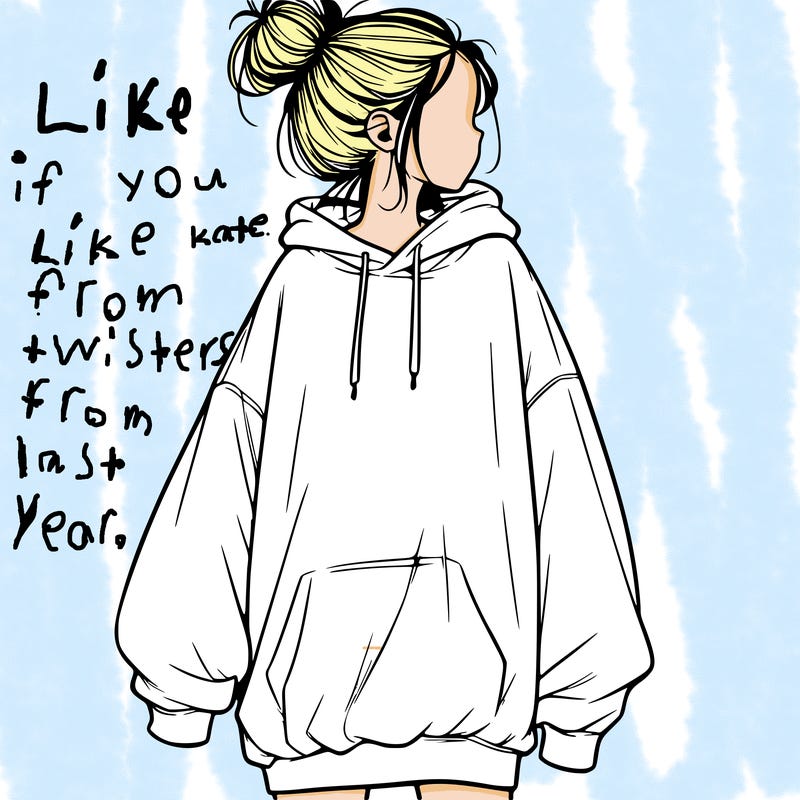 realistic girl with a oversized sweatshirt on and a bun