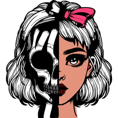realistic girl with half skull mask