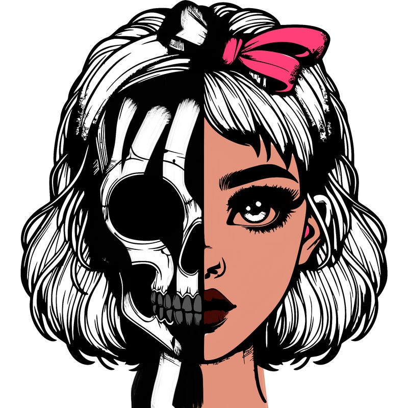 realistic girl with half skull mask