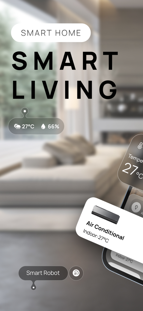 Smart Life - Smart Home App - Interfaz de la app Smart Life mostrando controles de temperatura y aire acondicionado del hogar inteligente