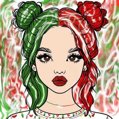 realistic girl with two buns in hair and lips