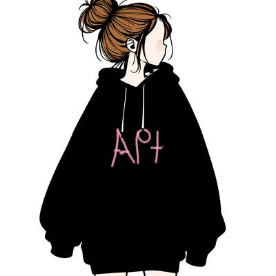 realistic girl with a oversized sweatshirt on and a bun