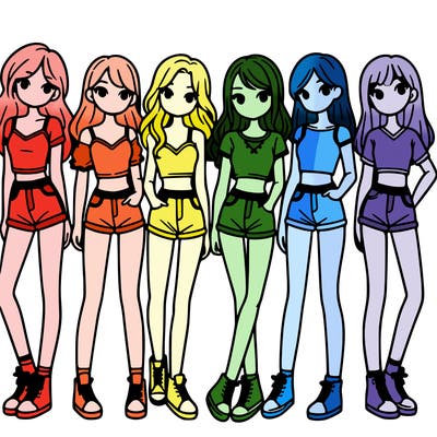 a group of girls wearing crop tops and shorts