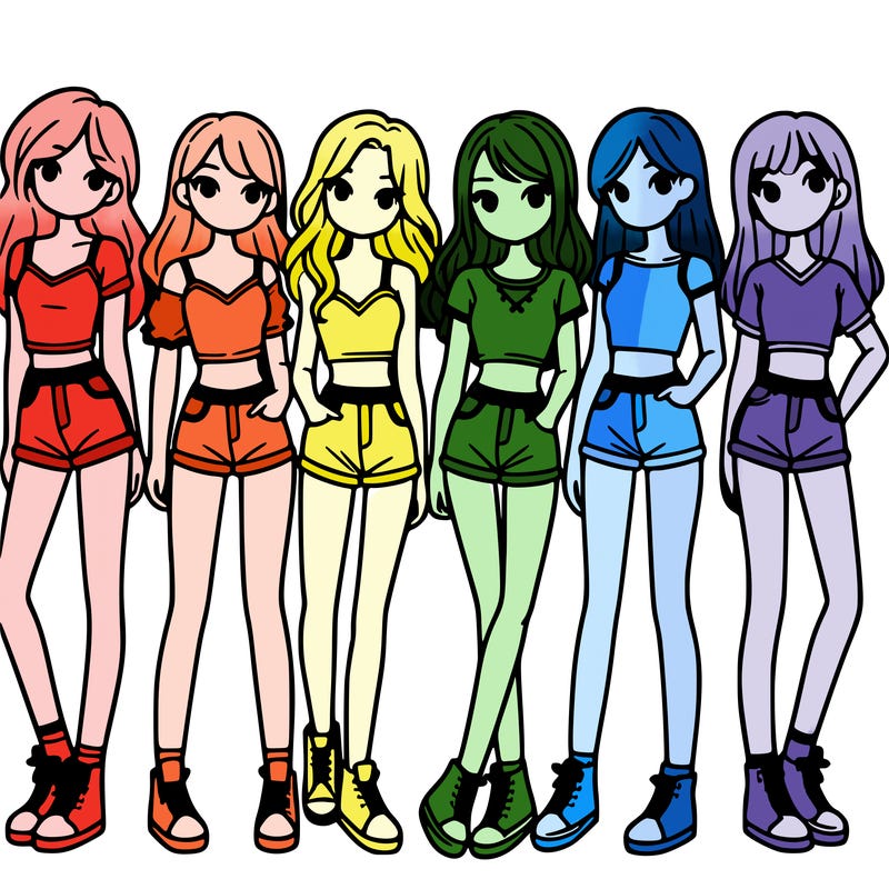 a group of girls wearing crop tops and shorts