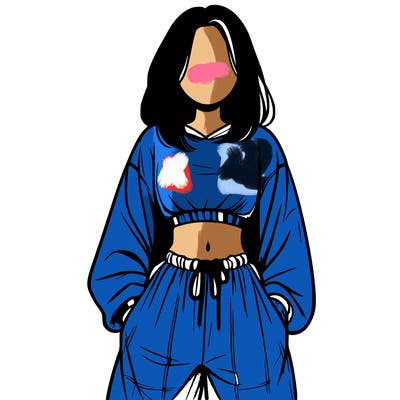 realistic girl faceless with baggy pants and a crop top