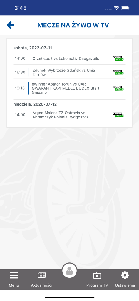 Live speedway matches TV schedule on the POLSKI ZUZEL.PL app.