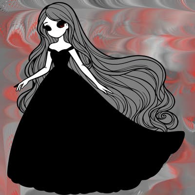 one realistic girl with super long flowing dress