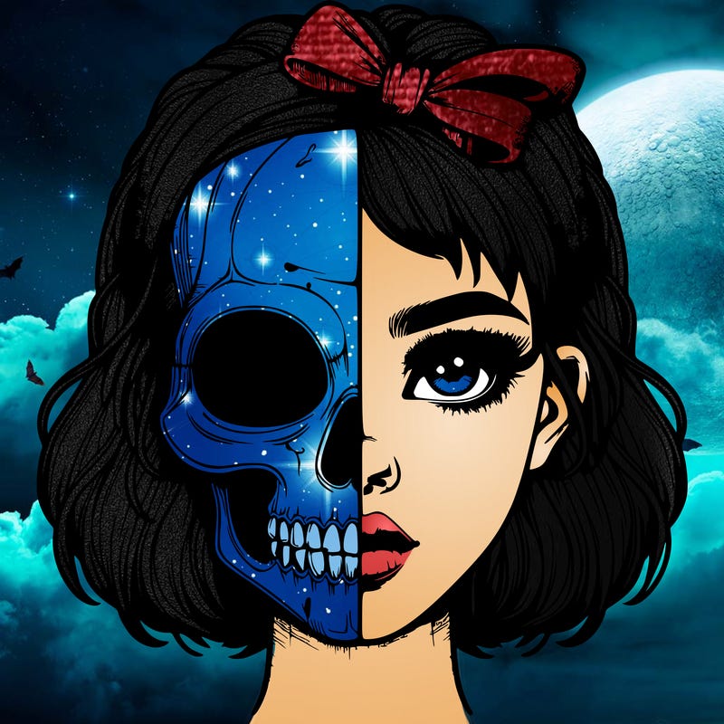 realistic girl with half skull mask