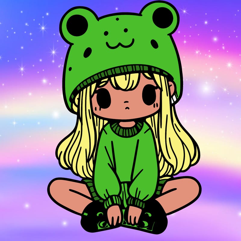 a girl wearing a frog hat and some frog socks