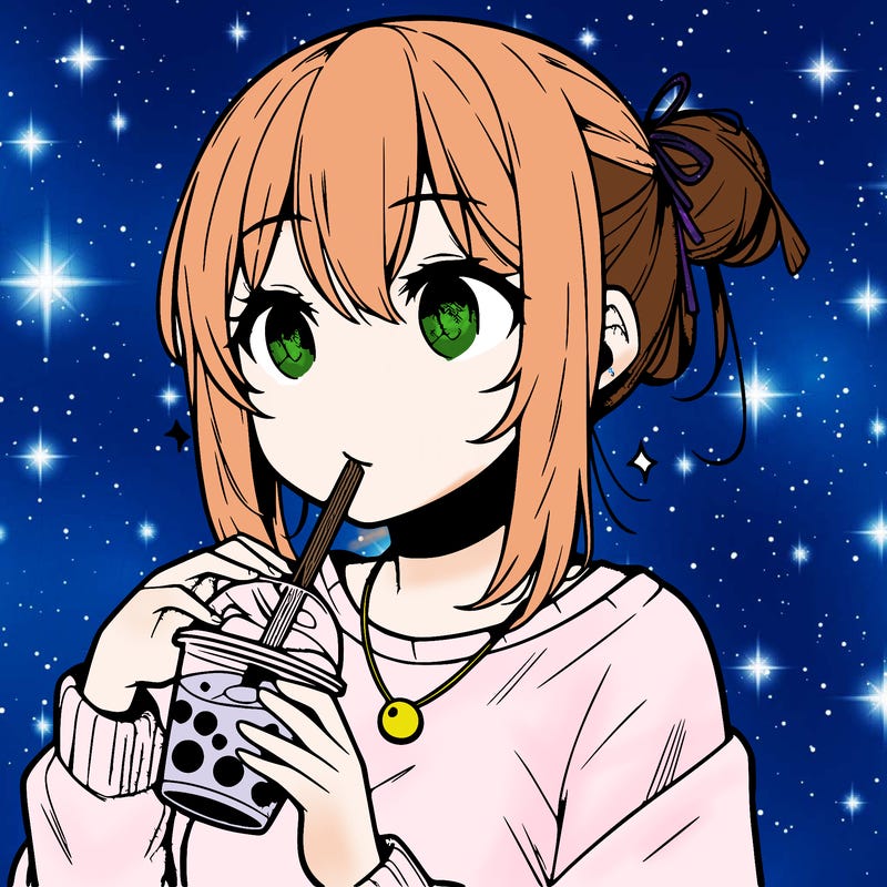 manga character drinking boba