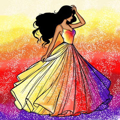 realistic woman with dress flowing in the wind