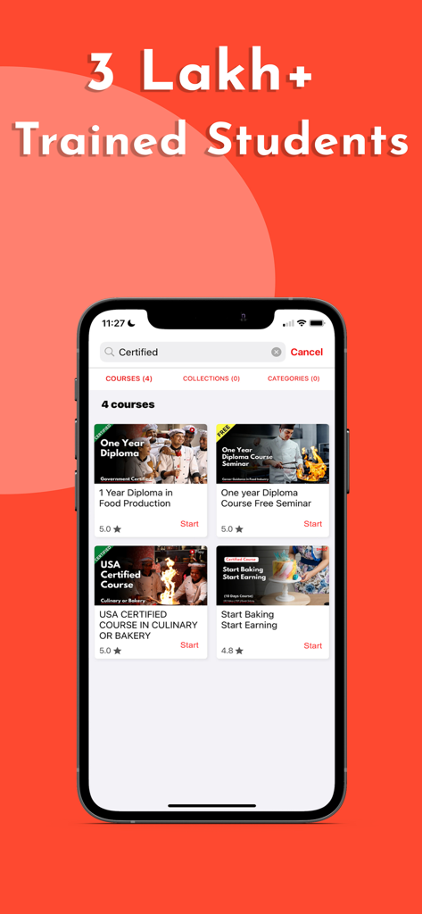 Swad Institute - Swad Institute mobile app interface showing certified culinary and bakery courses