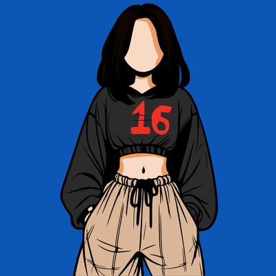 realistic girl faceless with baggy pants and a crop top