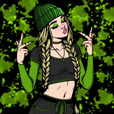realistic teenage girl with braids and a beanie and crop top doing 🫶🏼