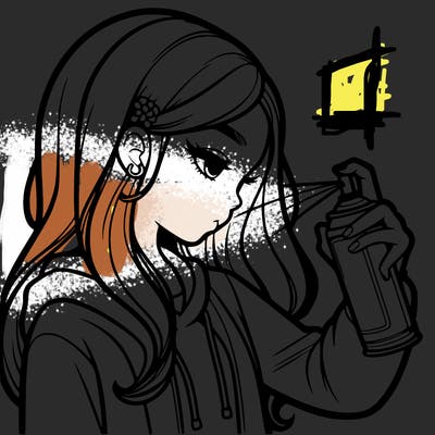 a realistic girl spray painting
