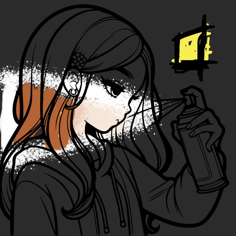 a realistic girl spray painting