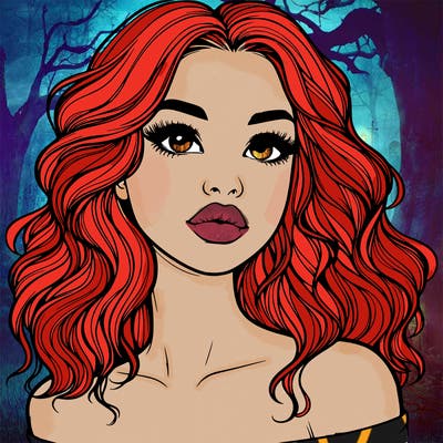 realistic girl with wavy hair and lips