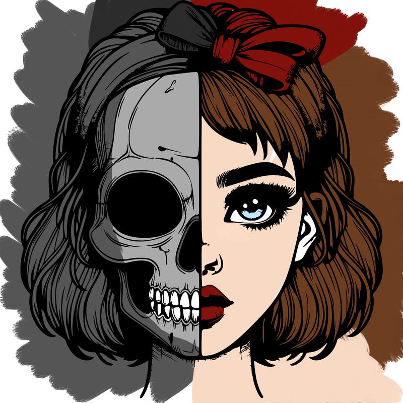 realistic girl with half skull mask