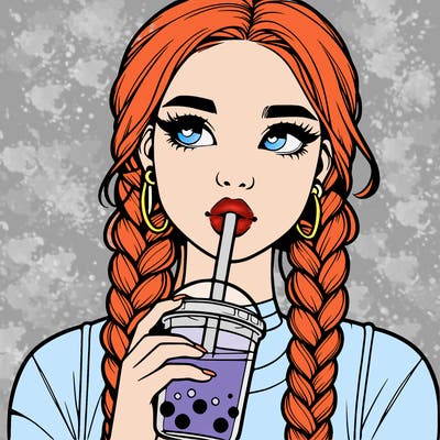 realistic girl with braided hair drinking boba