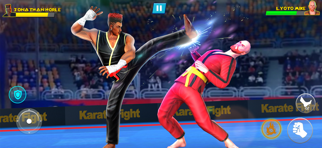 Kung Fu Karate: Fighting Games - Patada de acción entre dos artistas marciales en una arena de lucha de karate 3D