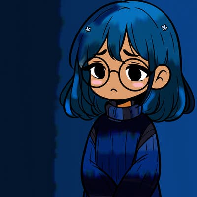 sad girl with glasses in a sweater
