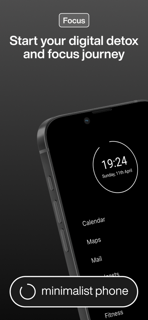 minimalist phone ® - Tela inicial do aplicativo telefone minimalista com uma interface baseada em texto para desintoxicação digital e foco