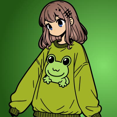 girl wearing frogging sweatshirt