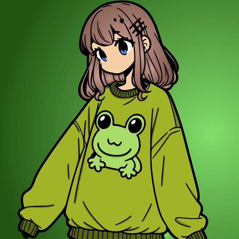 girl wearing frogging sweatshirt