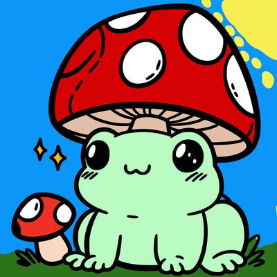 a cute frog with a mushroom hat