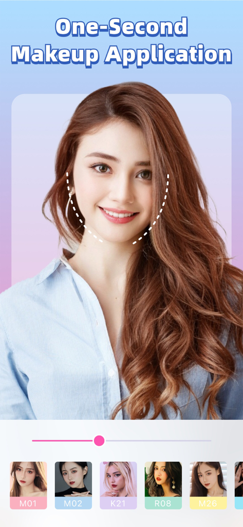 Piscmate - Photo Editor - A woman using the Piscmate photo editor app to apply one second makeup filters on her selfie