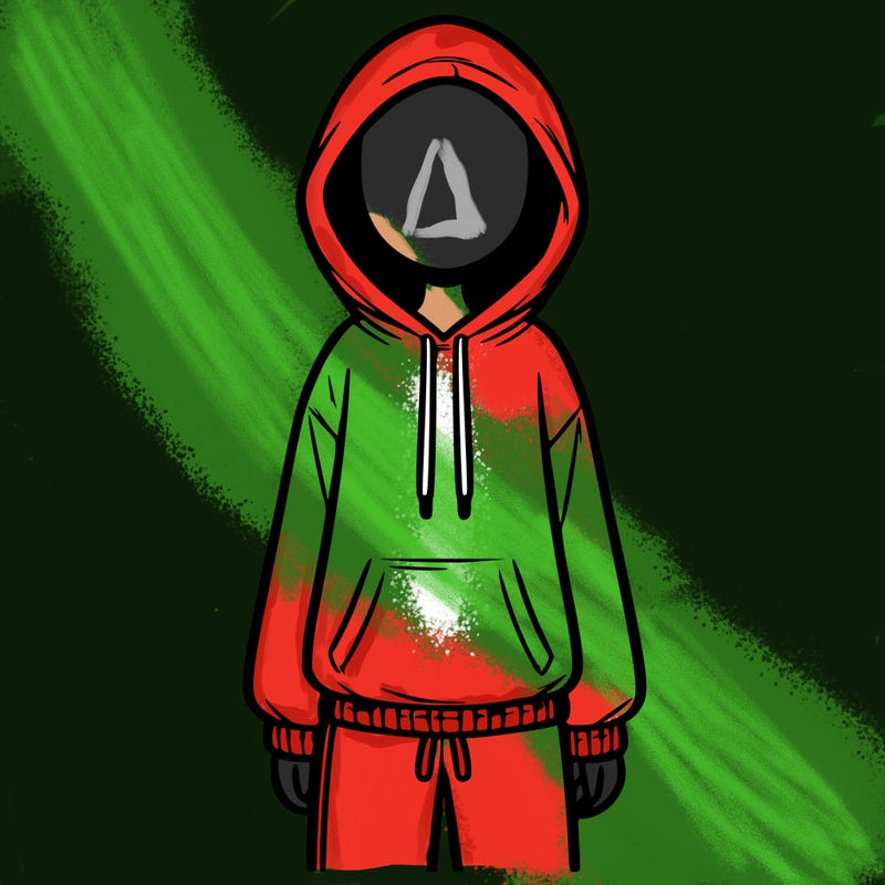 faceless girl in a tracksuit with a hood on and no hair