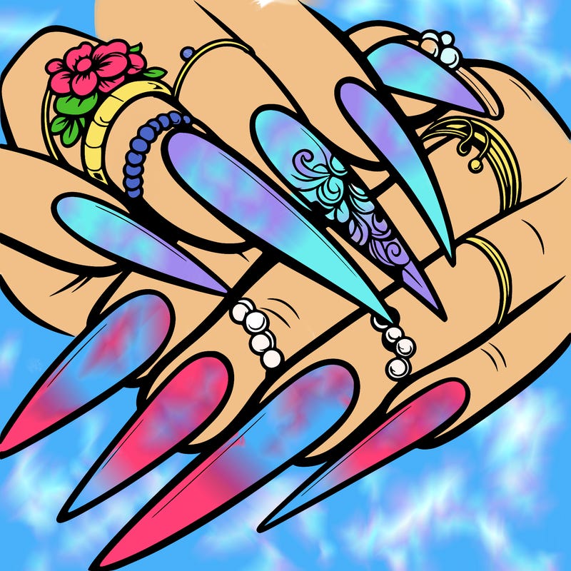 long nails with a design