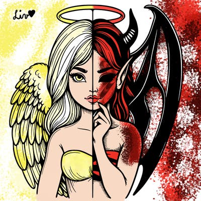 realistic angel half demon