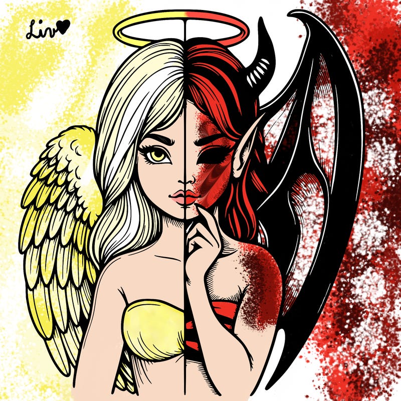 realistic angel half demon