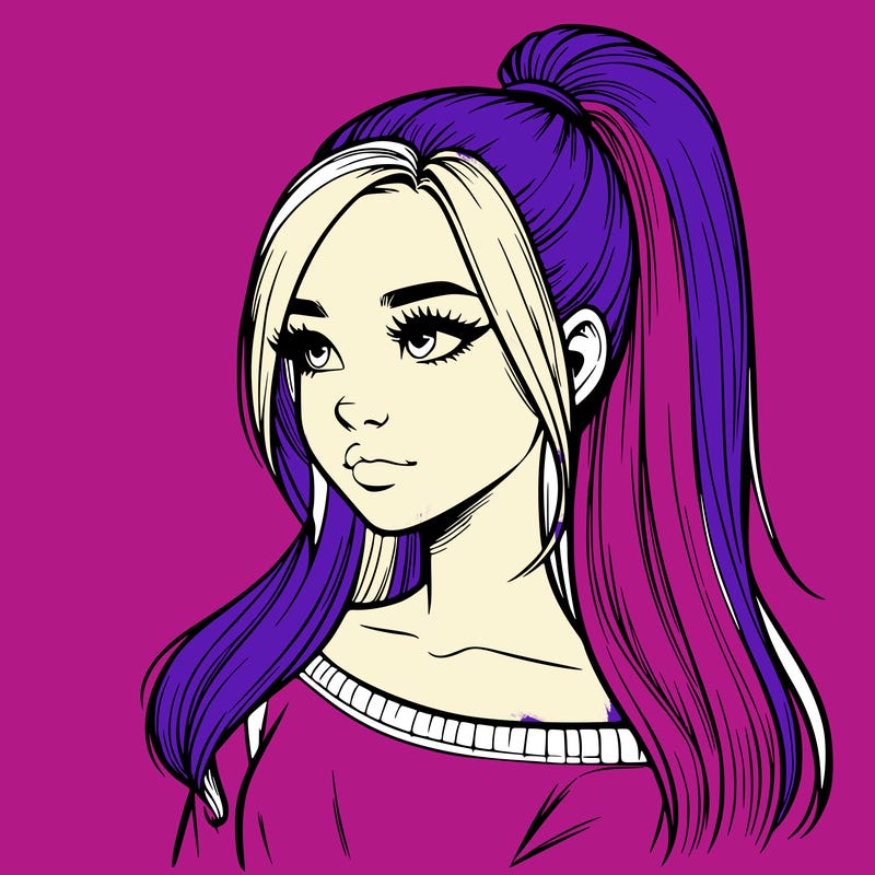 realistic girl with a high ponytail