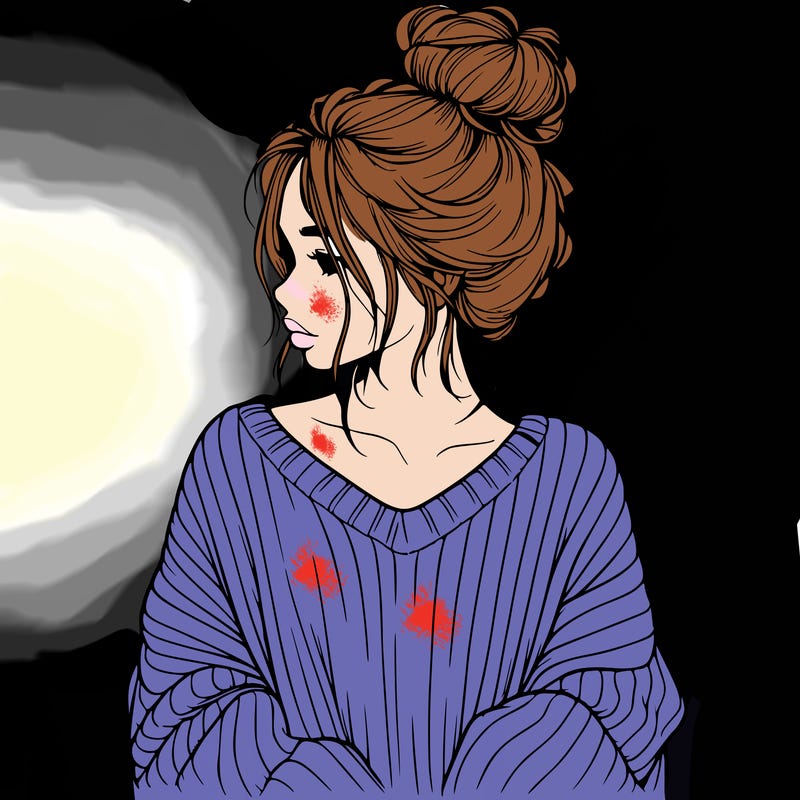 realistic girl wearing a messy bun and an oversized sweater