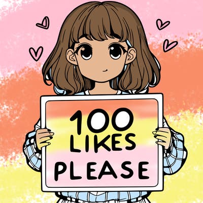 a girl holding a sign saying 100 likes please