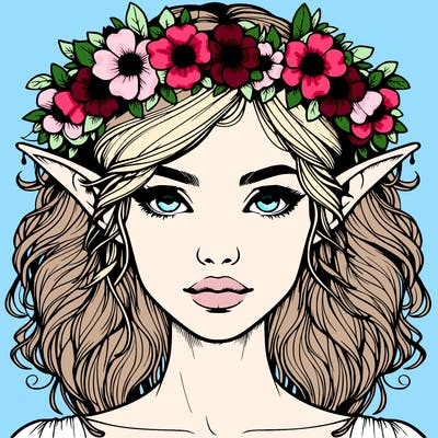 realistic female elf with flower crown