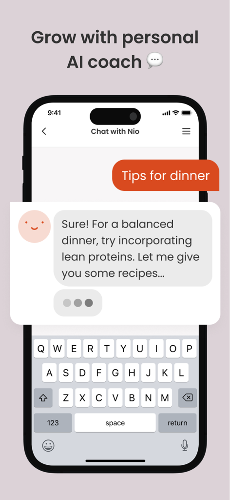 Interface de chat du coach de santé IA personnalisé dans l'application de perte de poids MyBody.