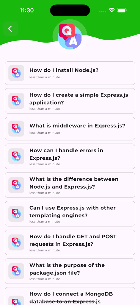 A list of frequently asked questions about Node.js and Express.js for backend development interview preparation.