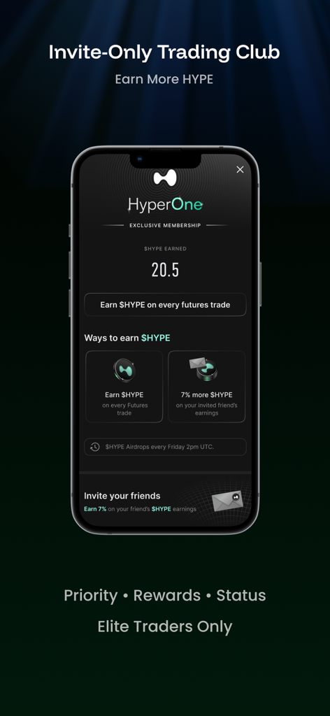 Okto: Crypto Wallet - Okto crypto wallet interface for an exclusive trading club showing earned HYPE rewards