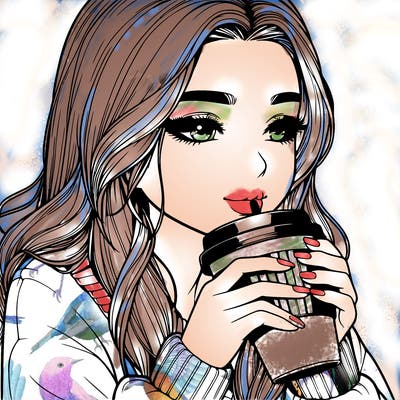 realistic girl drinking coffee