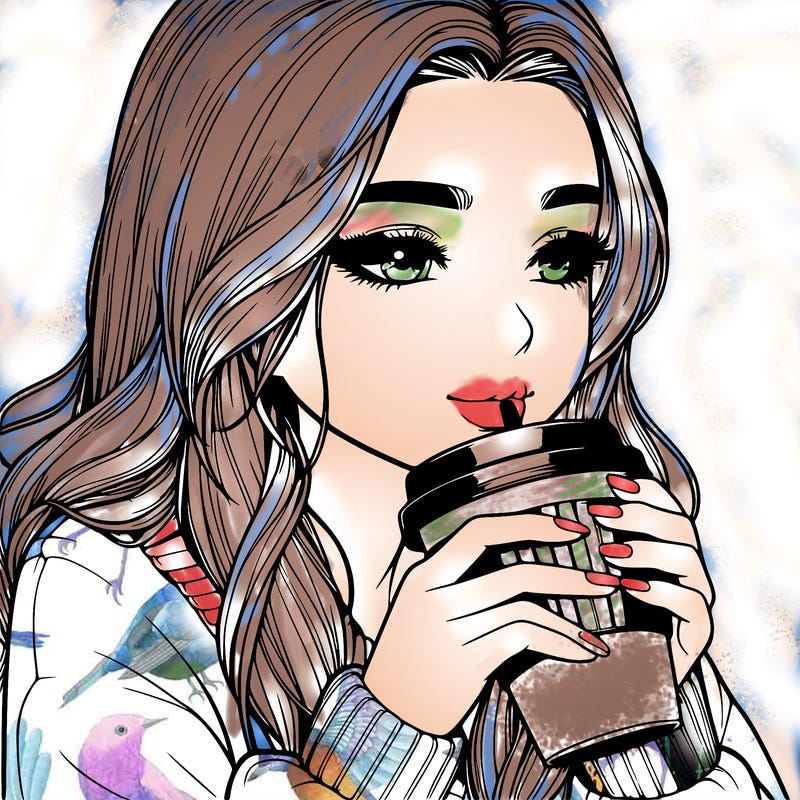 realistic girl drinking coffee