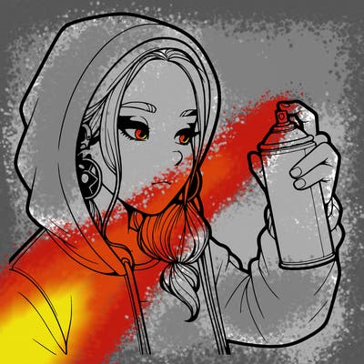 a realistic girl, spray painting
