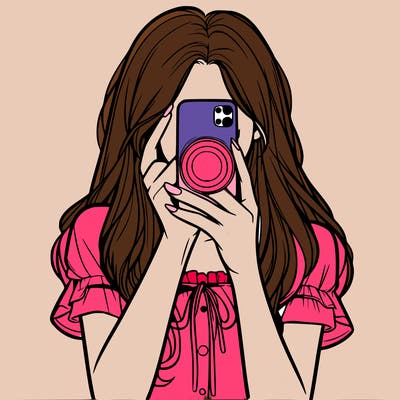 a realistic girl holding her phone taking pictures