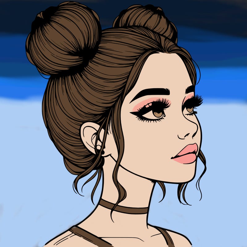 realistic girl with buns on the top of her head